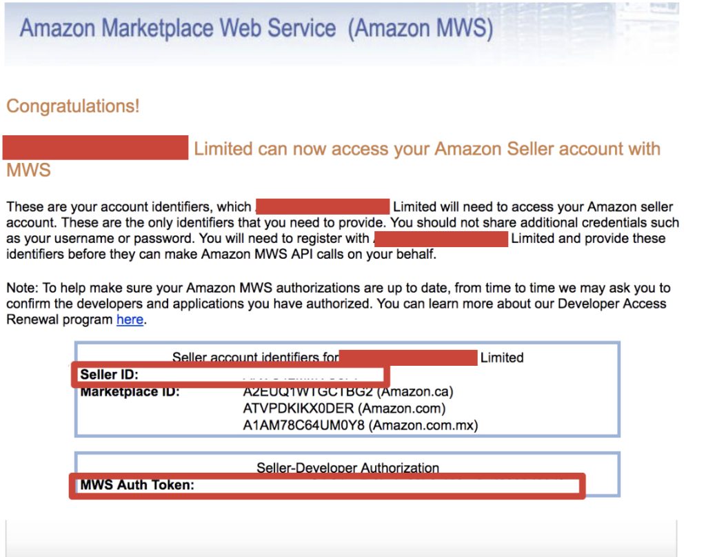 You’ll see your seller ID and MWS authorization token displayed on the page - How To Find My Amazon Seller ID, Merchant