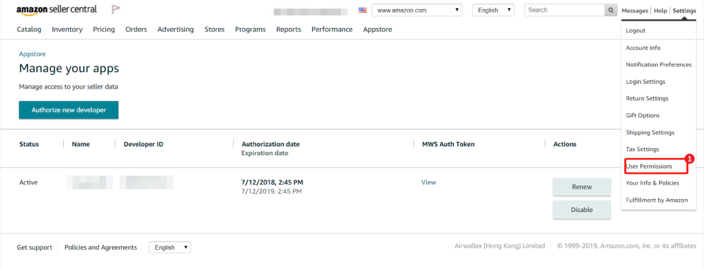 Go into settings → User Permissions → Manage Your Apps → Authorize a Developer. - How To Find My Amazon Seller ID,
