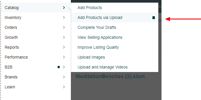 1.2. Under Catalog on Seller Central, click “Add Products via Upload.” - UPC Switch-Up! How to Update UPC Codes on
