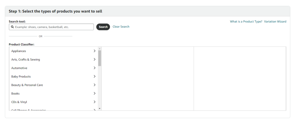 1.4. Select the types of products you wish to edit by choosing the corresponding category in the product classifier. -